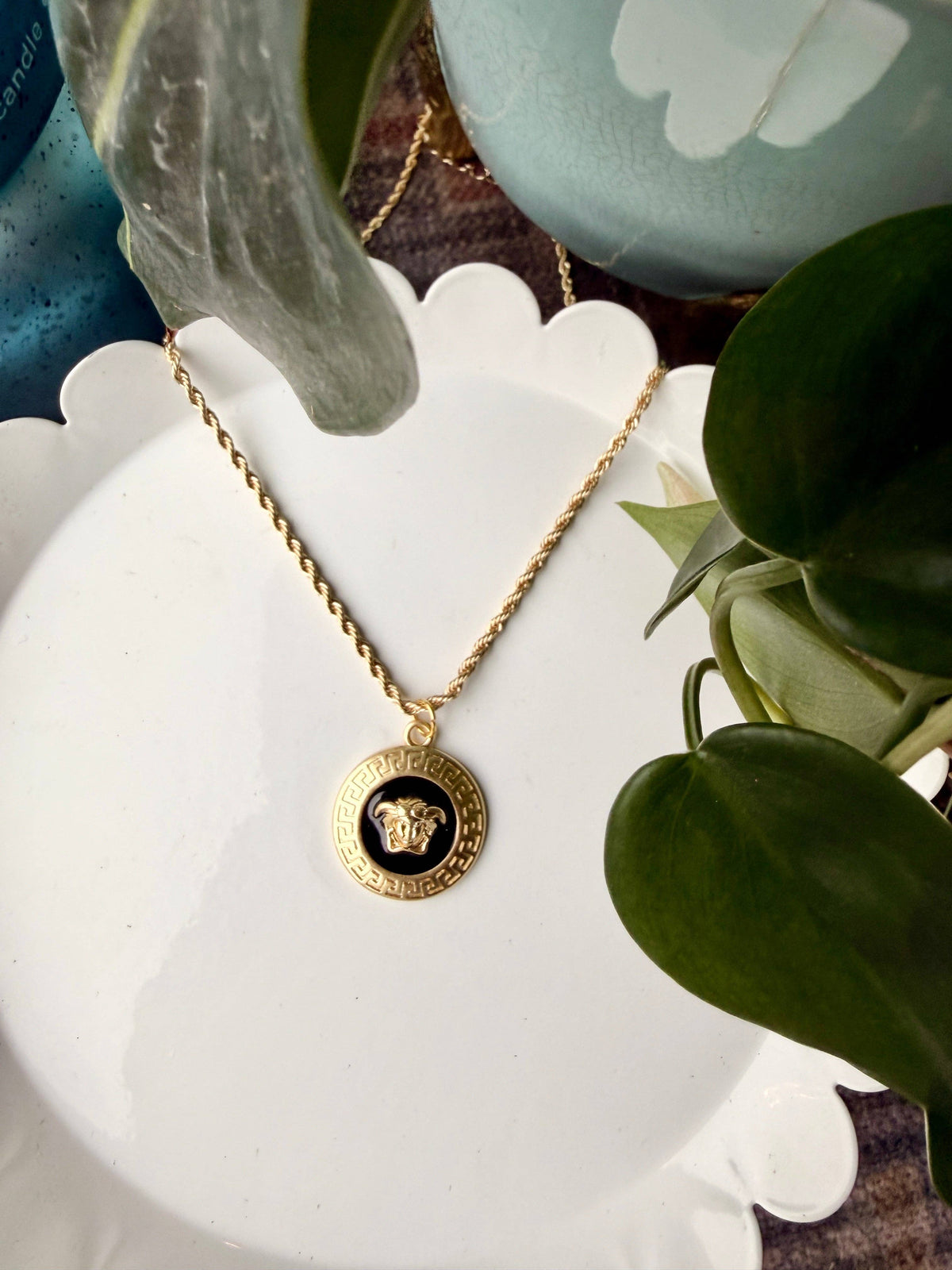 Upcycled Versace Gold & Black Pendant Necklace