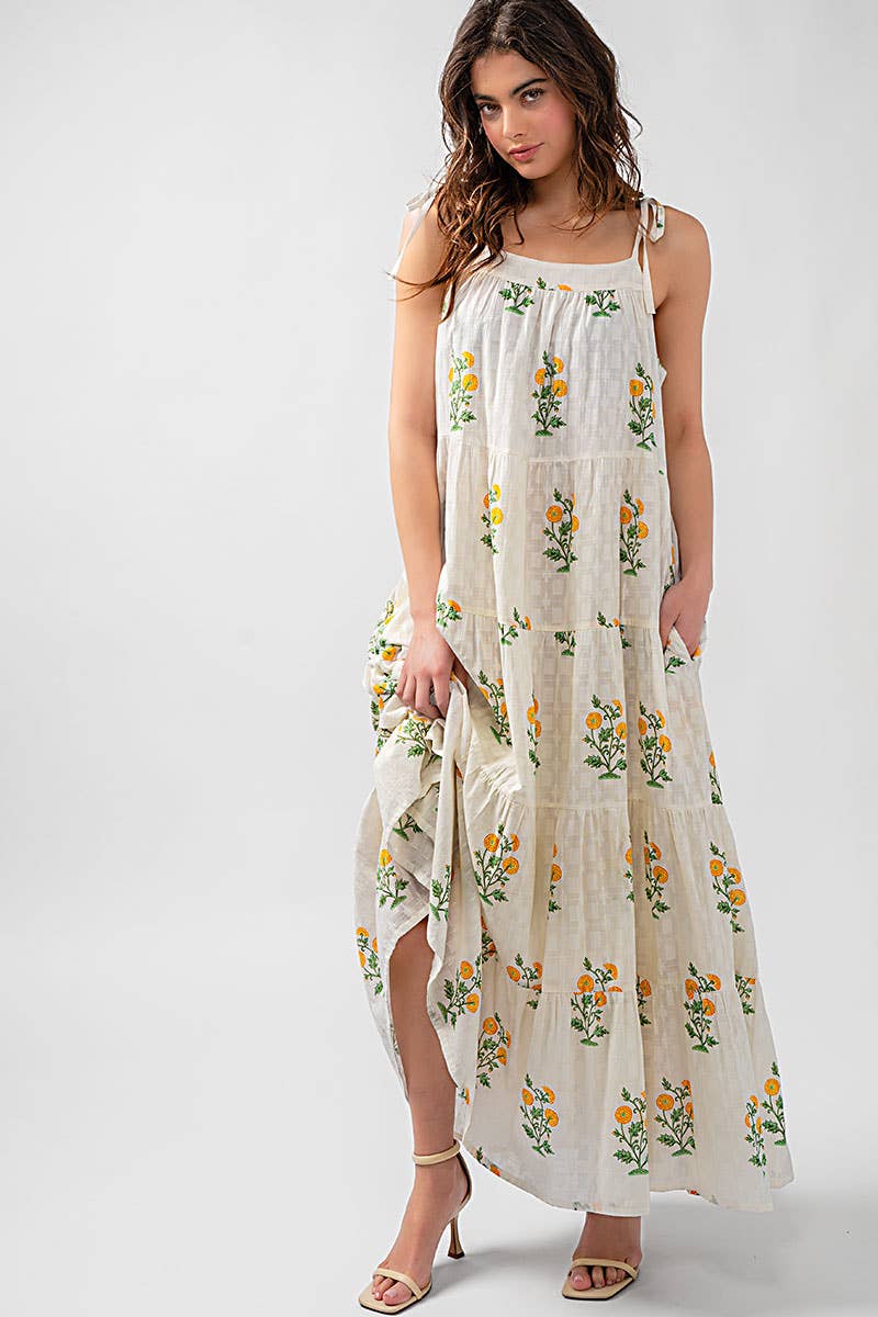 Romantic Tiered Floral Cotton Maxi Dress Maxi Dress