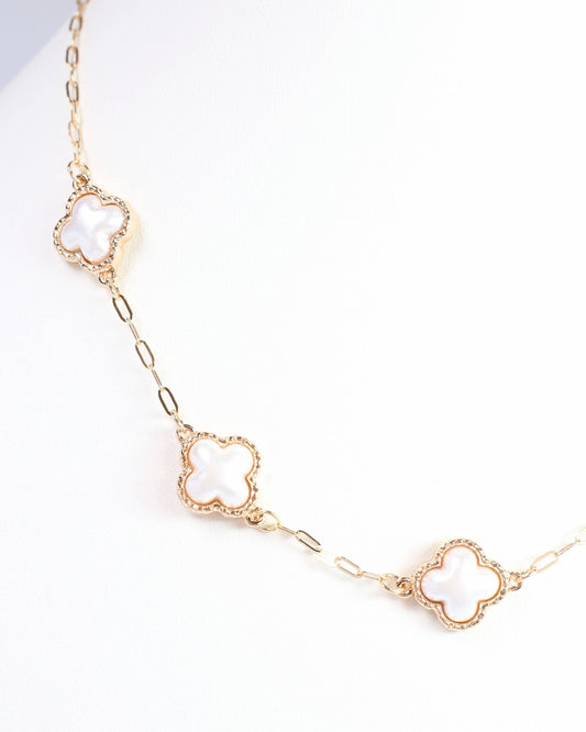 Burgess Pearl Clover Necklace Gold