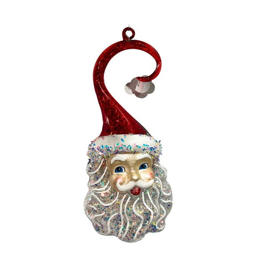 Santa Claus Curly Glass Ornament Red 5"