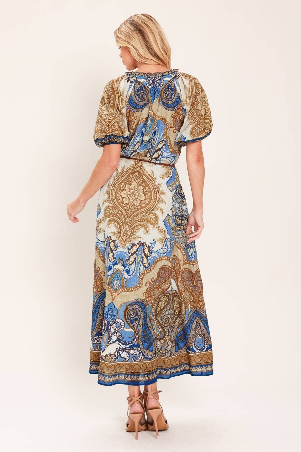 Blue & Sand Paisley Woven Midi Dress