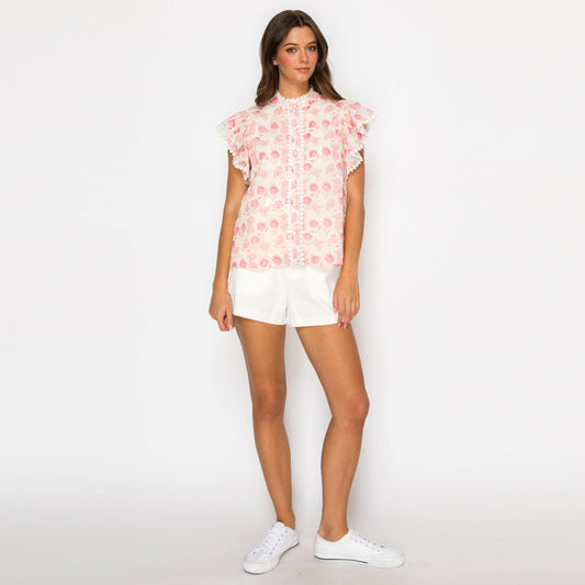 LAST CHANCE - Pink Bellflower Print Blouse