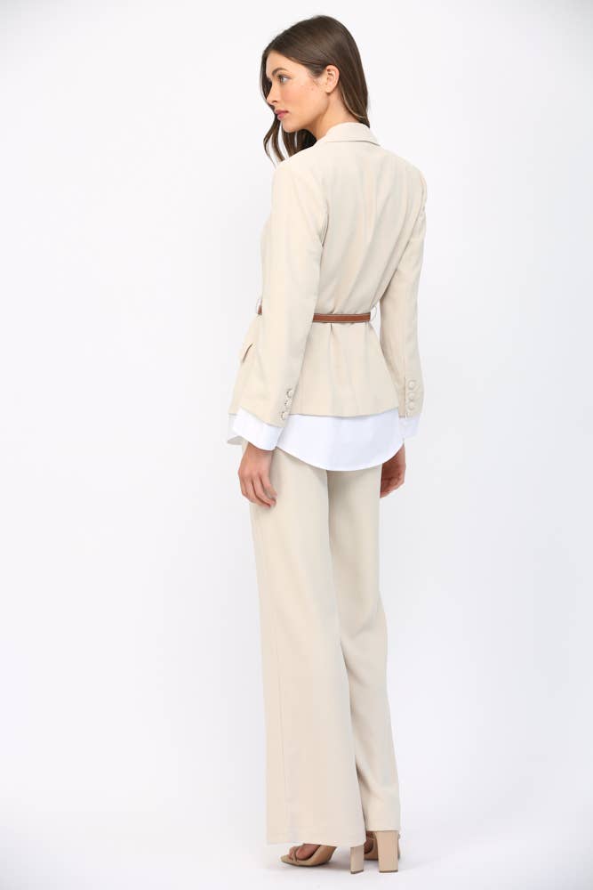 LAYERED LOOK MIXED MEDIA BELTED BLAZER