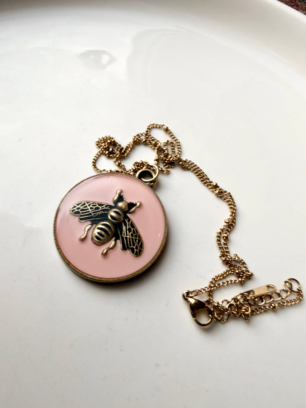 Upcycled Gucci XL Pink Bee Pendant Necklace