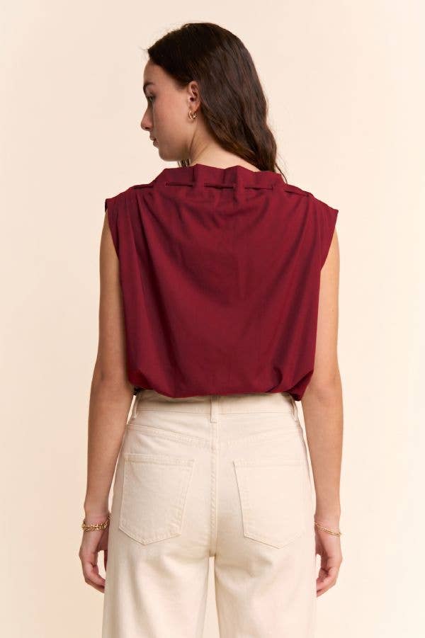Cowl Neck Tie Detail Sleeveless Top
