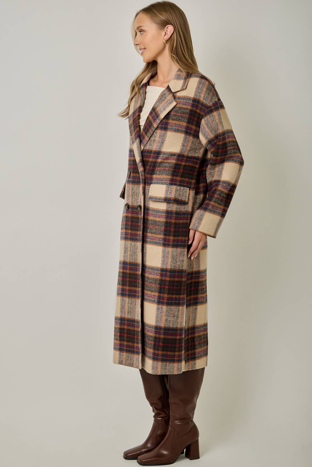 Multi Plaid Wool Blend Long Coat