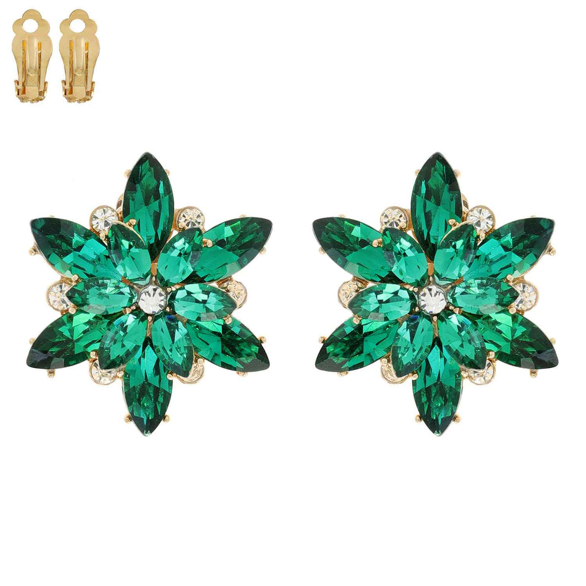 Flower Snowflake Evening Clip On Earrings
