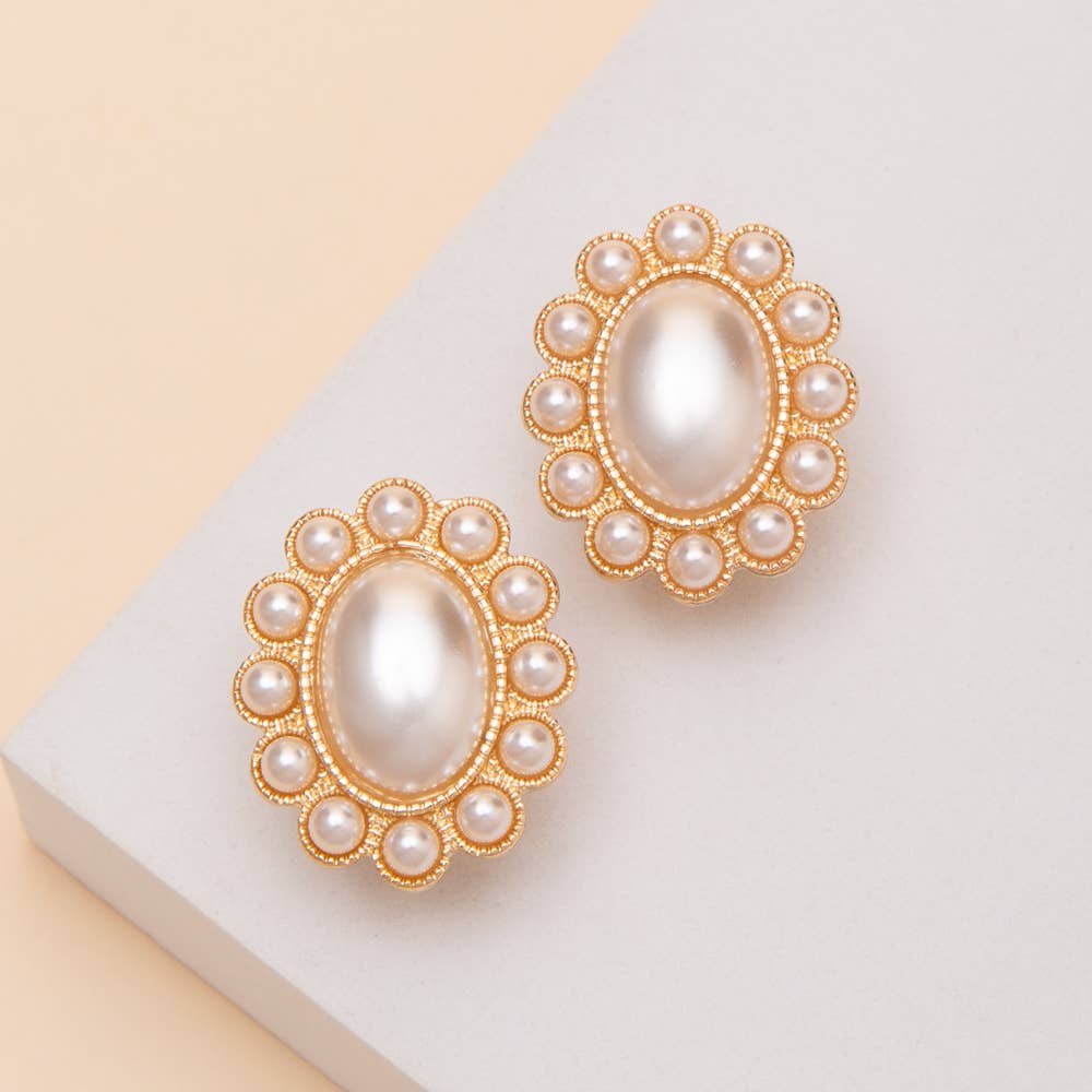 Oval Pearl And Crystal Clip On Earrings