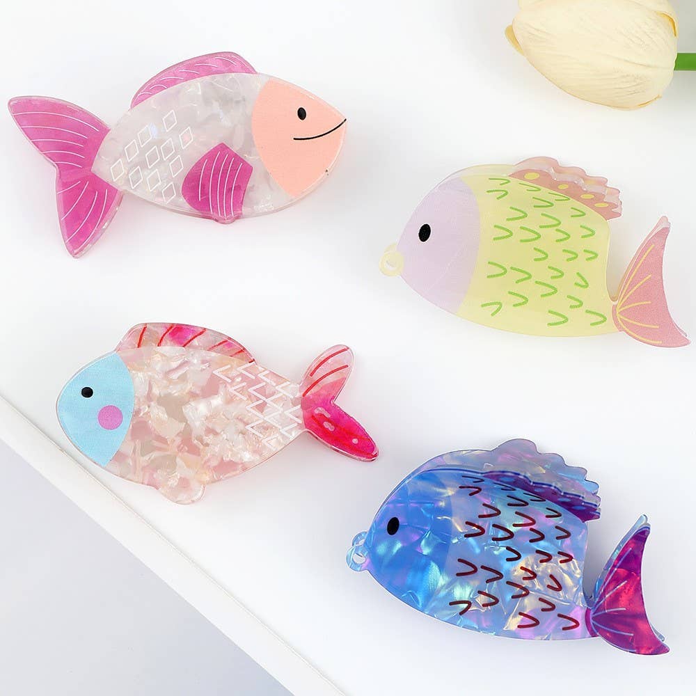 JUMBO VIBRANT OCEAN SEA FISH HAIR CLAW CLIPS