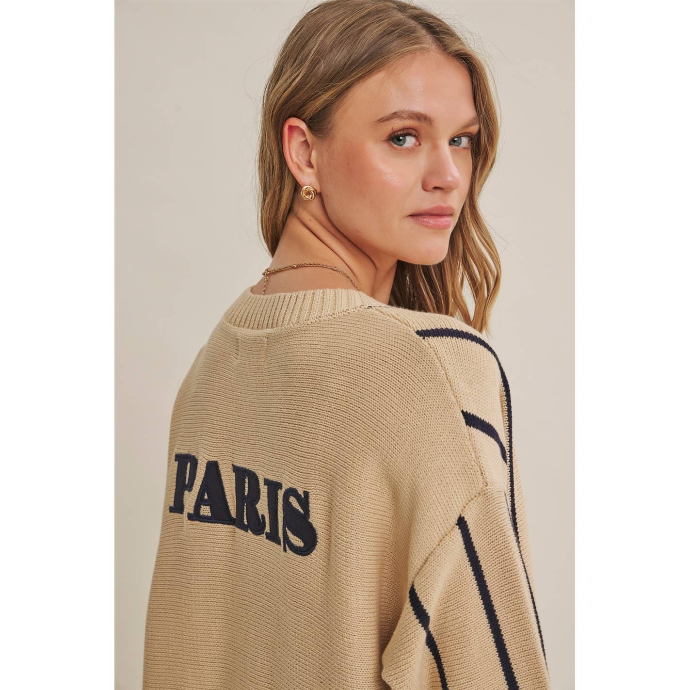 CITY POSTCARD EMBROIDERED STRIPE BUTTON-DOWN CARDIGAN