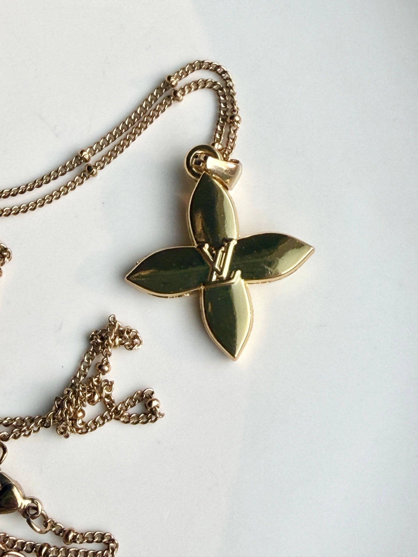 Upcycled LV Designer Four Petal Blossom Necklace