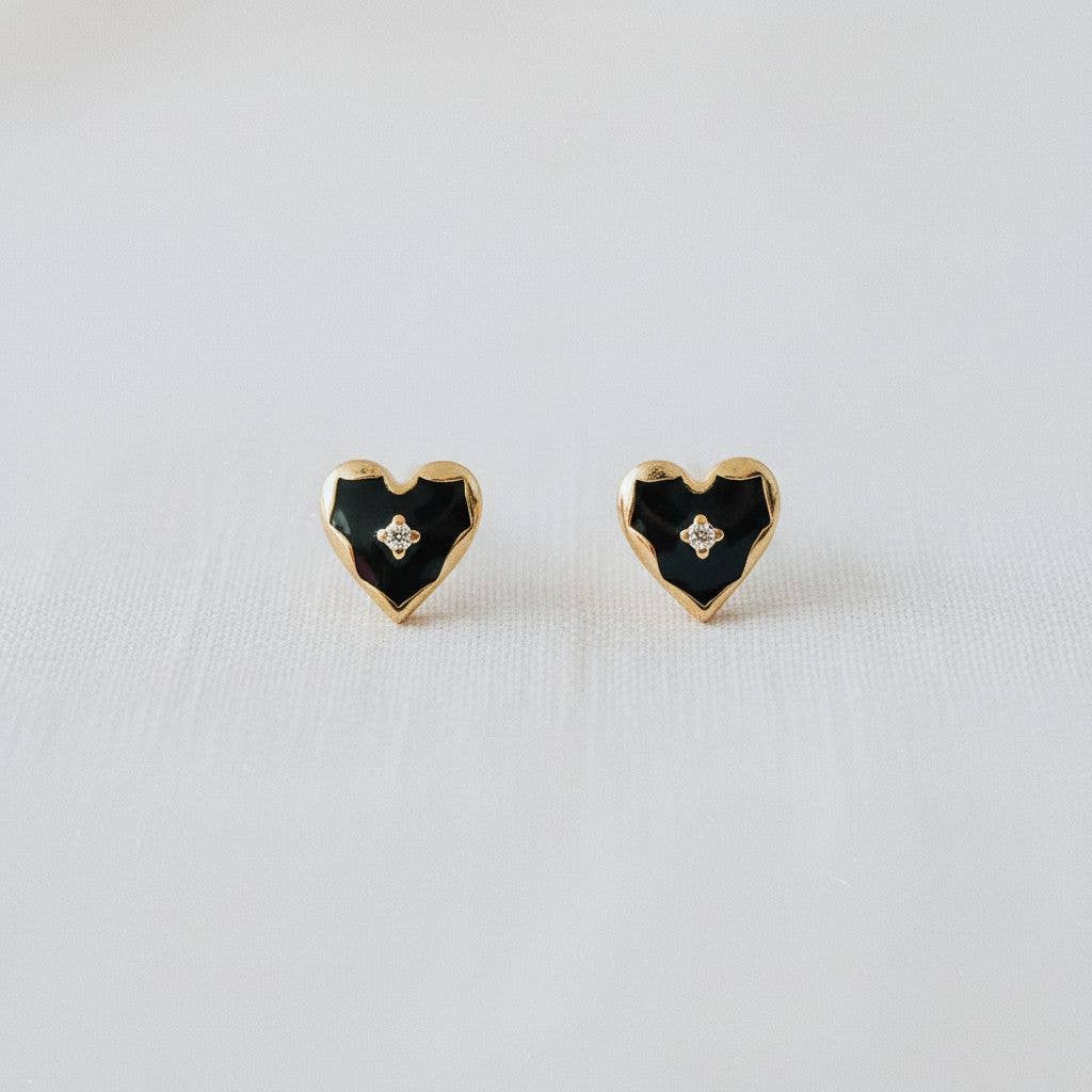 Black Drip Glaze Heart Drop Earrings