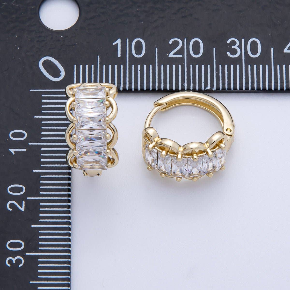 14K Gold Filled 17mm Clear CZ Baguette Rounded Huggie Earrings | EARRINGS