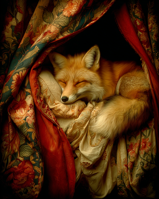 Bedroom Wall Art - Sleeping Fox in Fancy Bed