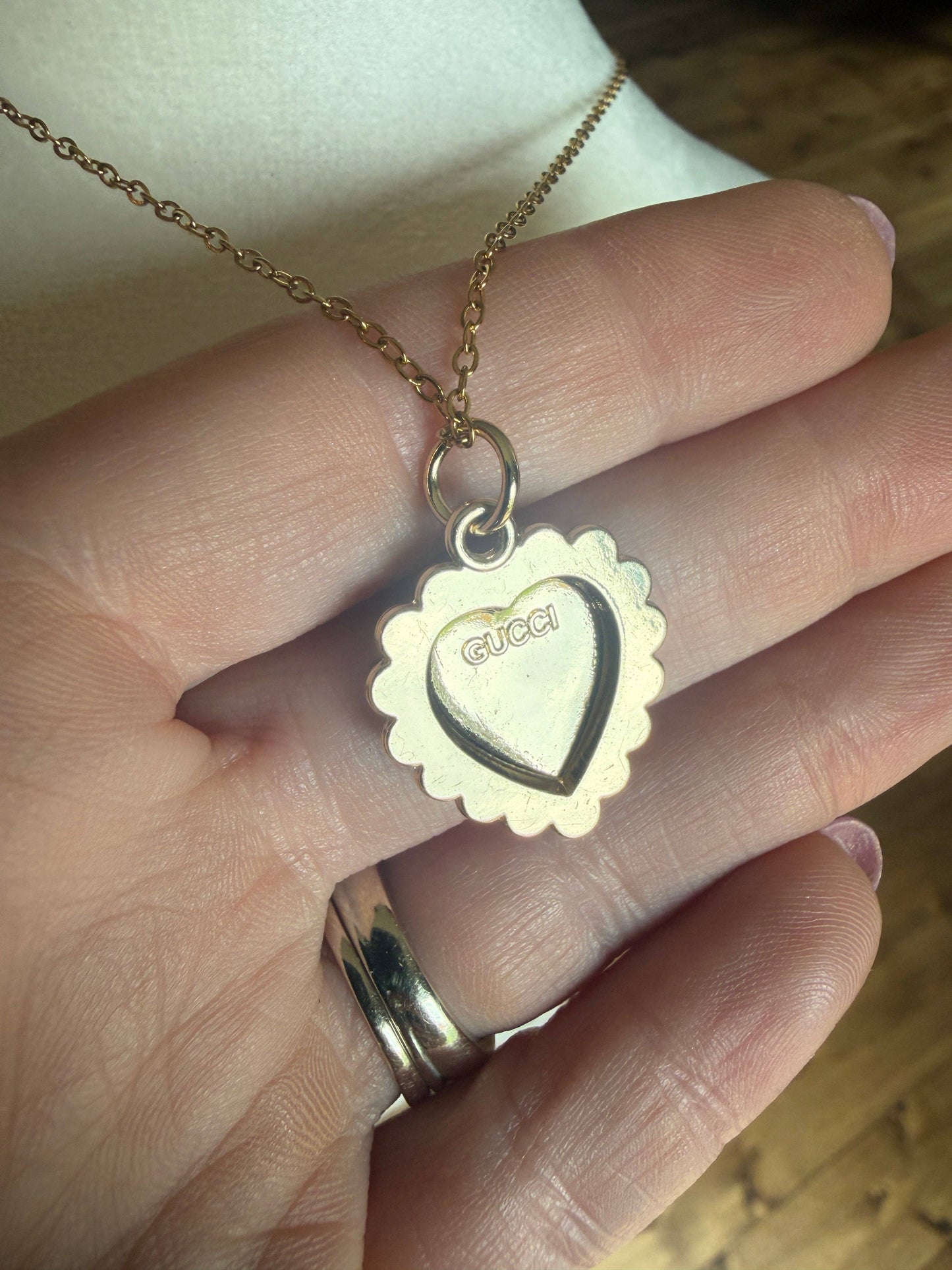 Upcycled Gucci Bling Heart Pendant Necklace #153 - Bling Heart