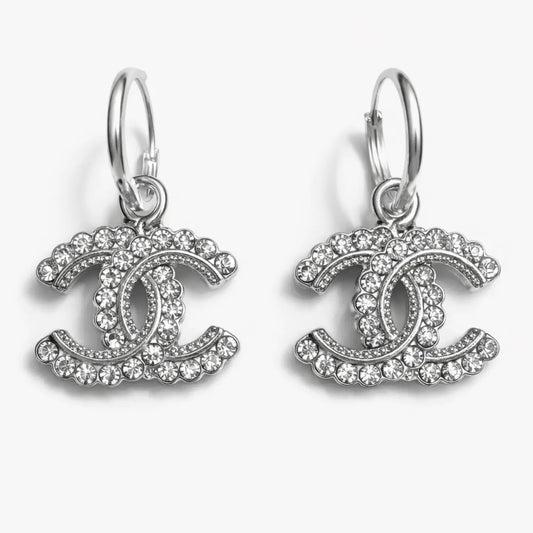 Silver CC Upcycled Hoop Earrings