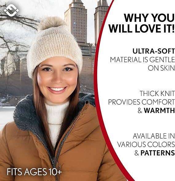 Women's Chenille Winter Pom Beanie - Beige