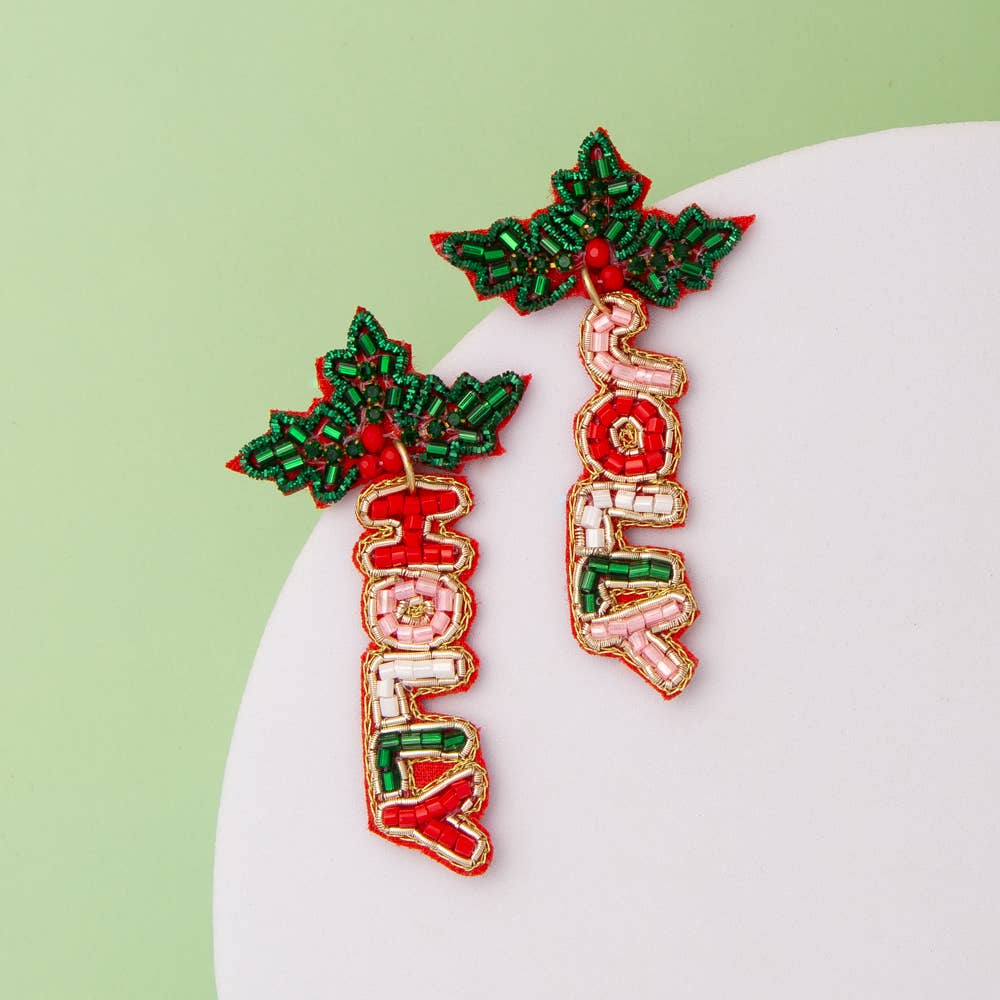 Christmas Mistletoe “Holly Jolly” Crystal Beaded Earrings