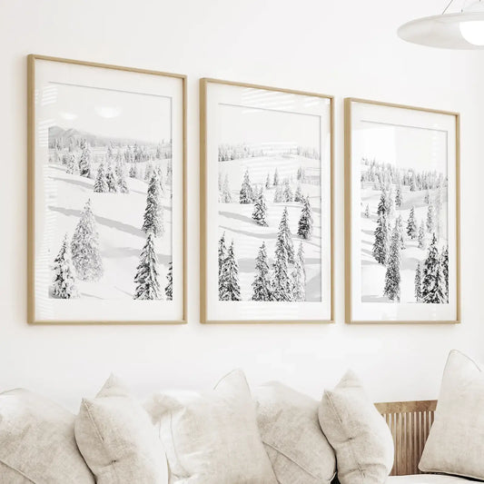 Black and White Nordic Winter Forest Wall Art Poster