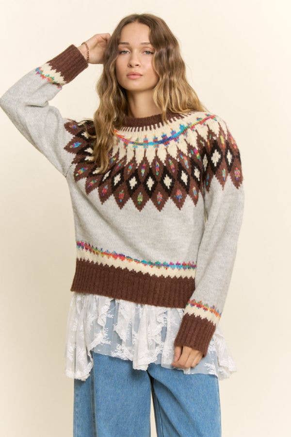 Fair Isle Yoke Crew Sweater