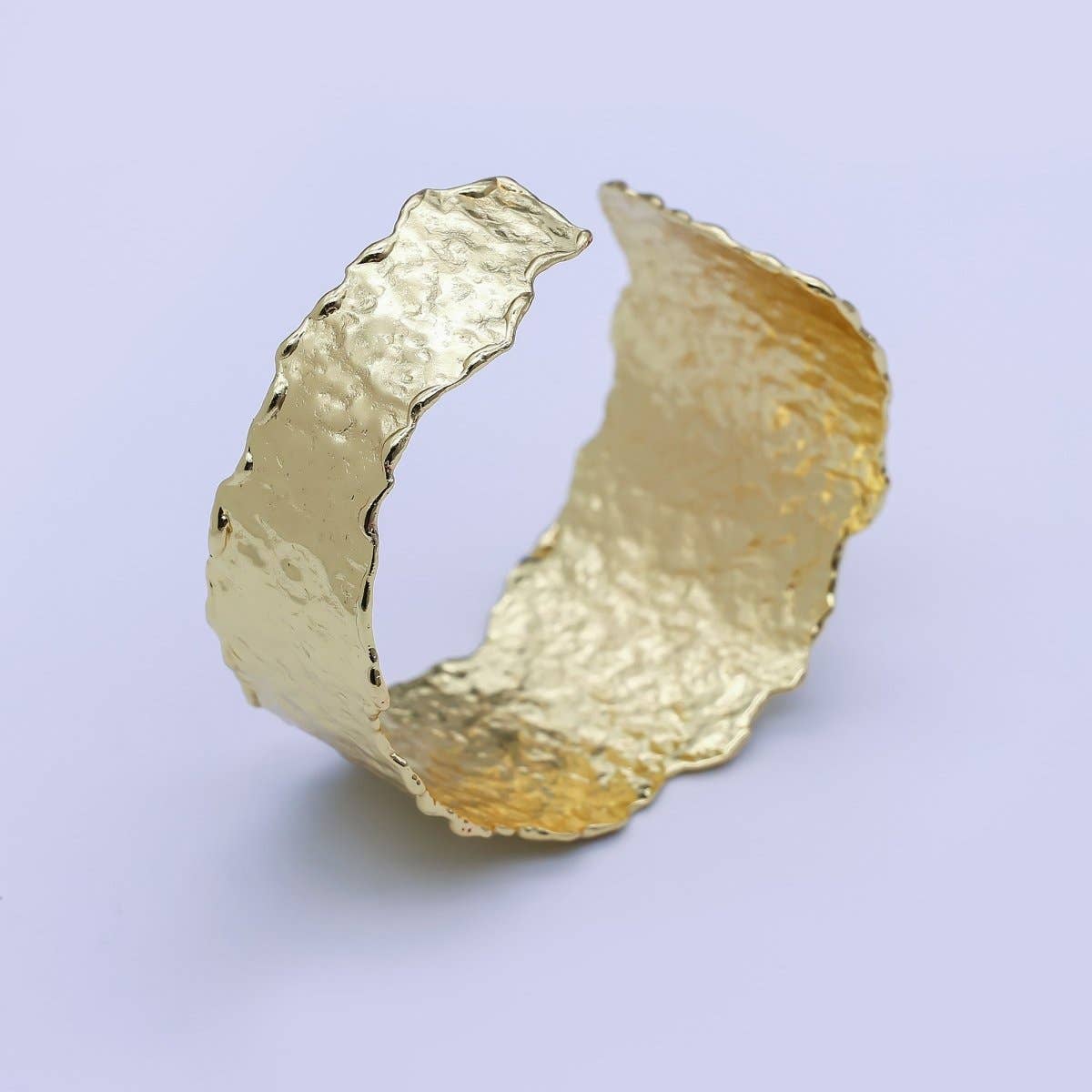 24K Gold Filled Wide Hammered Molten Geometric Cuff Bracelet