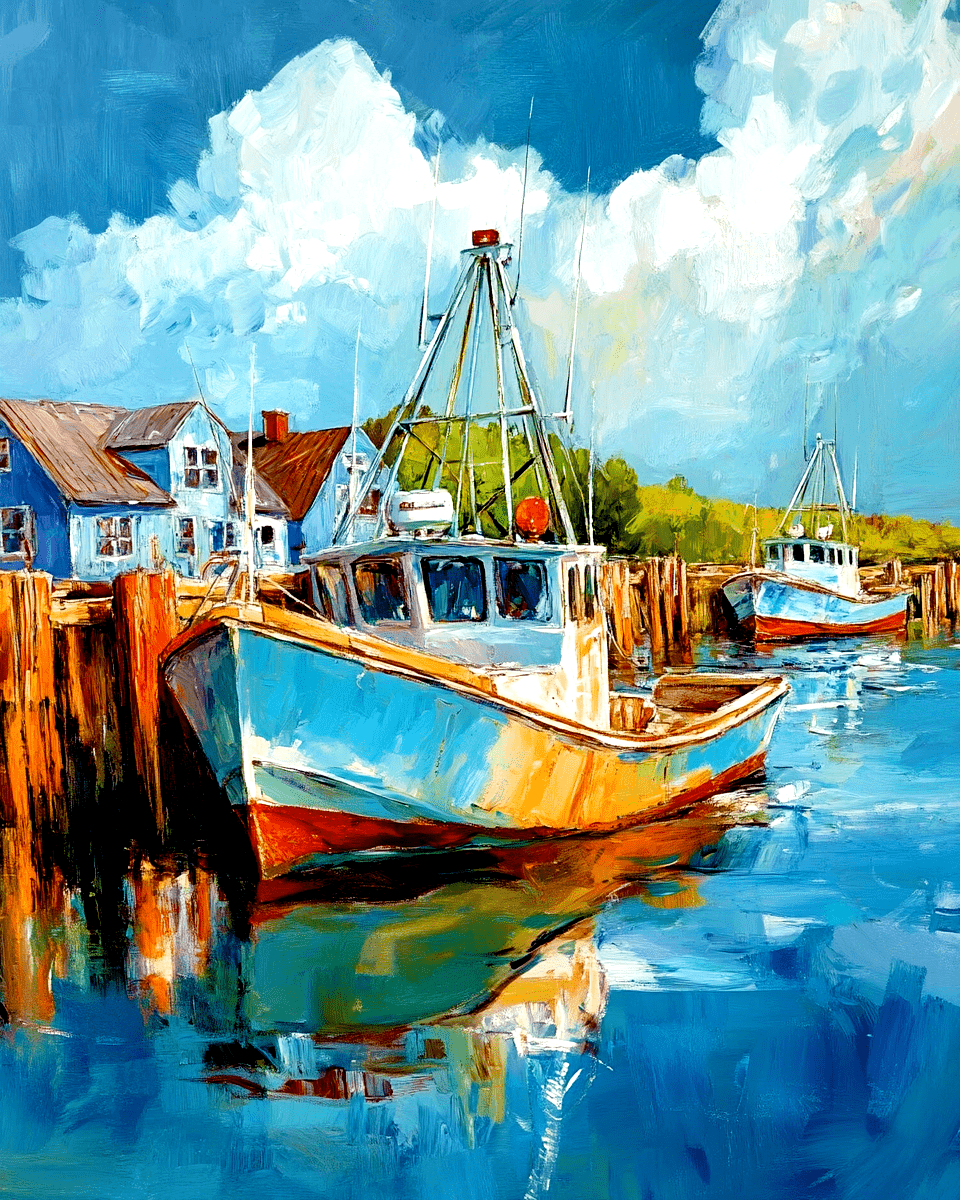 Lone Lobster Boat - Coastal Art Prints - 8"x10" Artwork for 12"x14" Frame