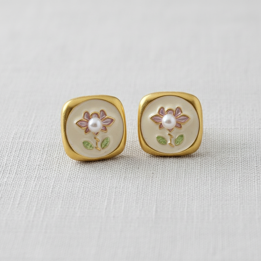 Artistic Floral Silver Stud Earrings