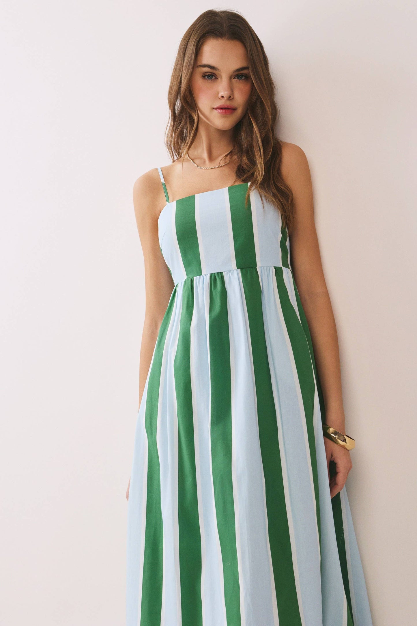 Green Stripe Smocked Maxi Dress with Pockets