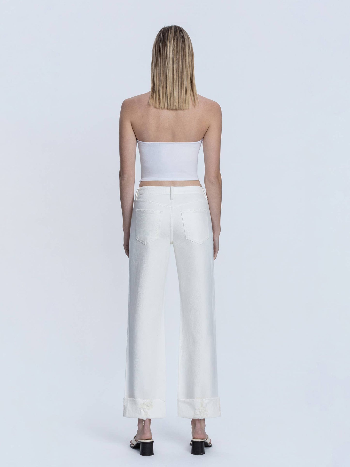 Cuffed Slim Wide Leg Jeans - Optic White