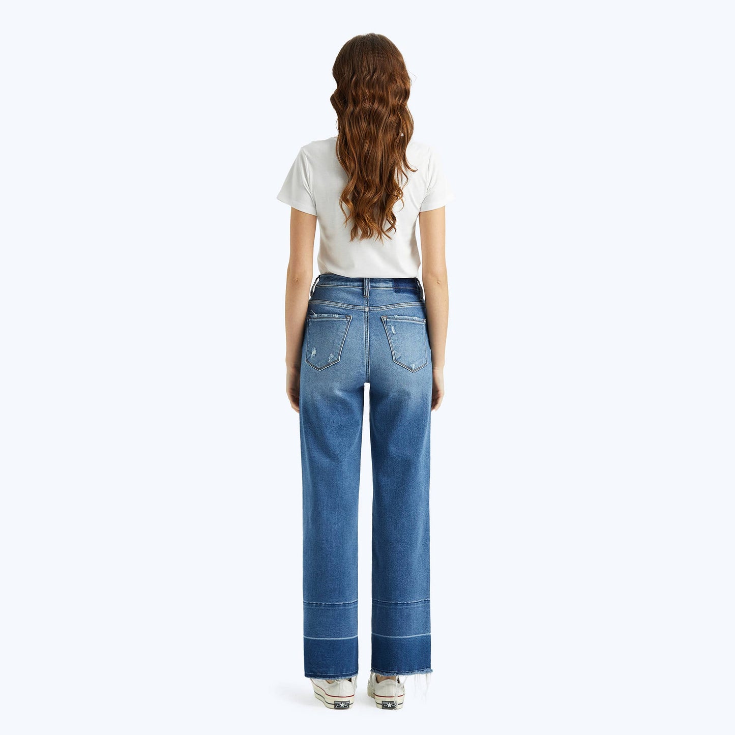 HIGH RISE WIDE LEG JEANS WITH RAW HEM