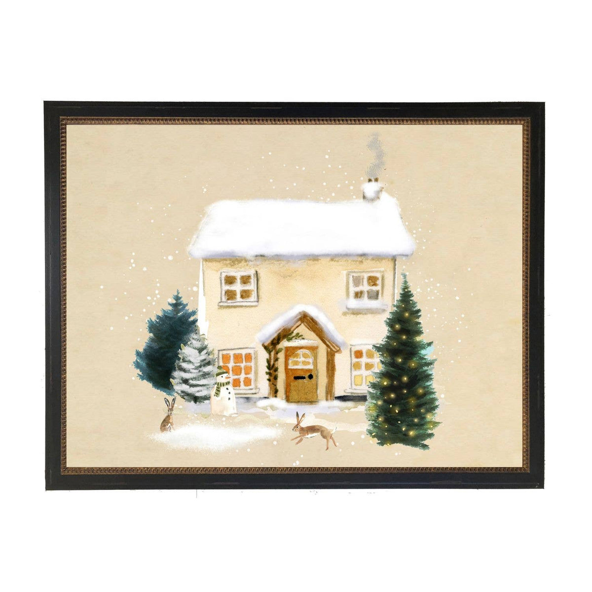 Watercolor winter scene F on a distressed background