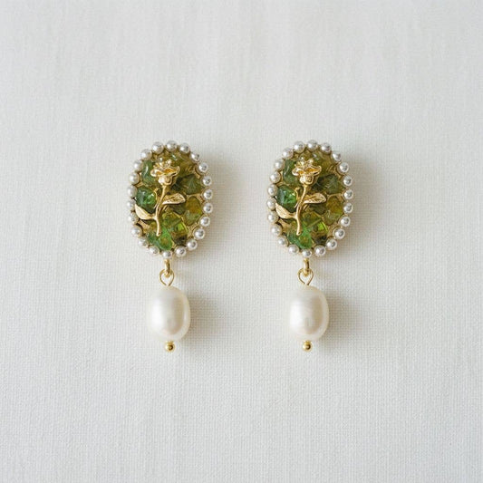 Artisan Floral Pearl Dangle Earrings