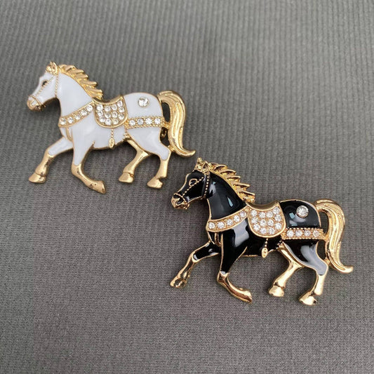 Rhinestone Inlaid Enamel Horse Brooch