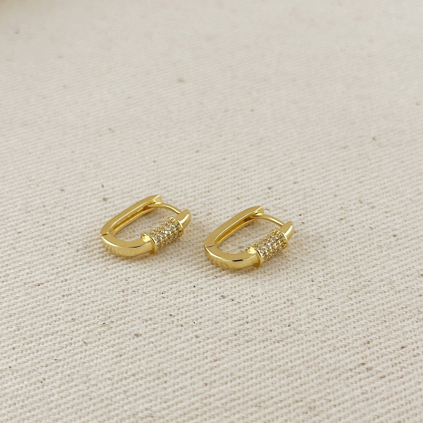18k Gold Filled CZ Detail Carabiner Hoop Earrings