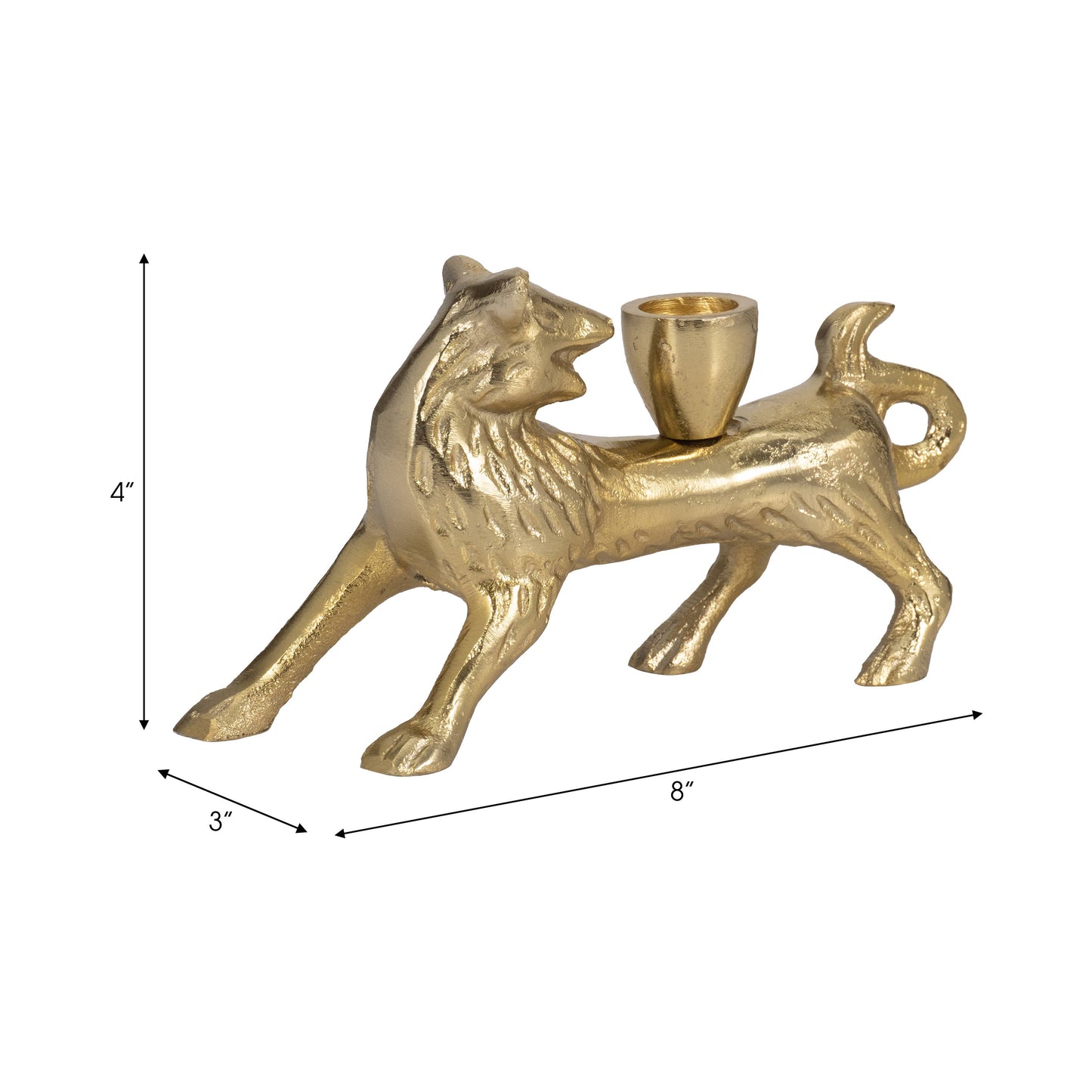 Candle Holder - Gold Metal Modern Sleek Fox Taper, 8 in.