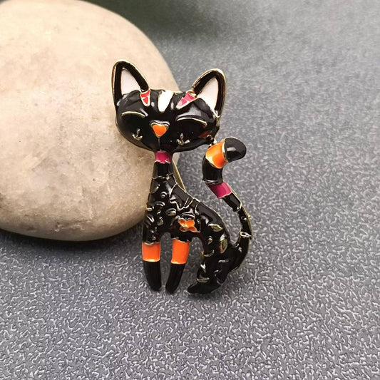 Colored Enamel Cat Brooch