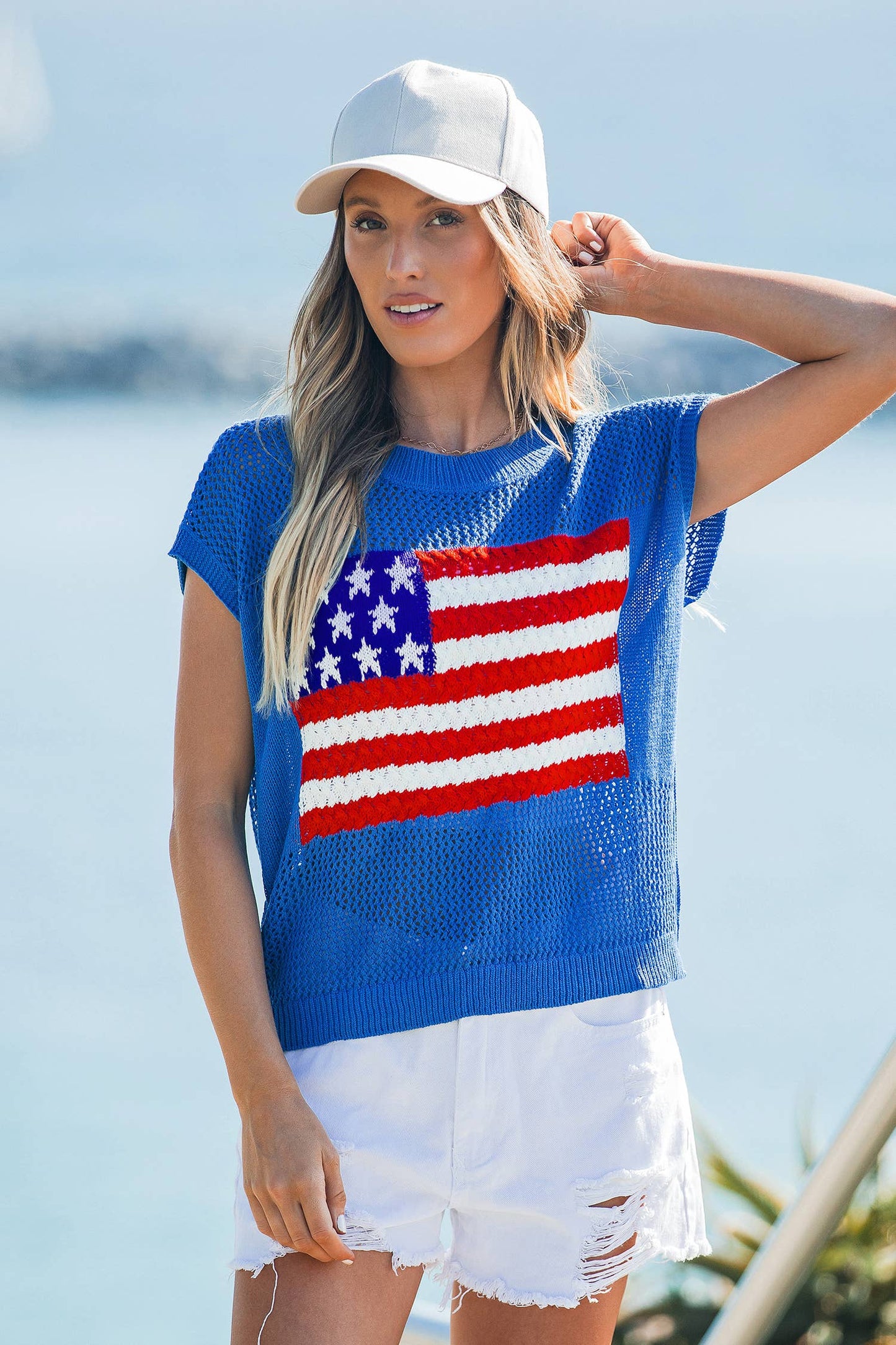 4th of July US Flag Graphic Short Sleeve Sweater Top