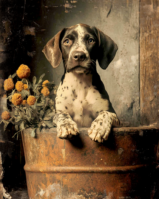 German Shorthaired Pointer in Barrel - 8″x10″ Artwork for 11″x14″ Frame