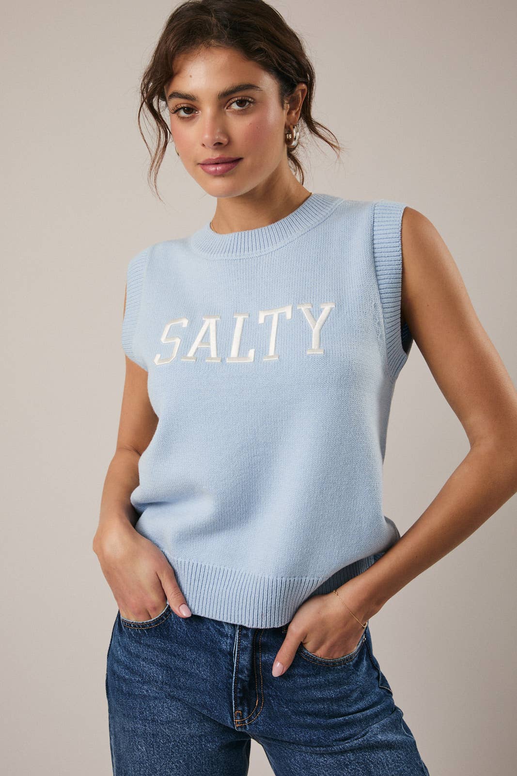 "Salty" Sleeveless Knit Sweater Vest