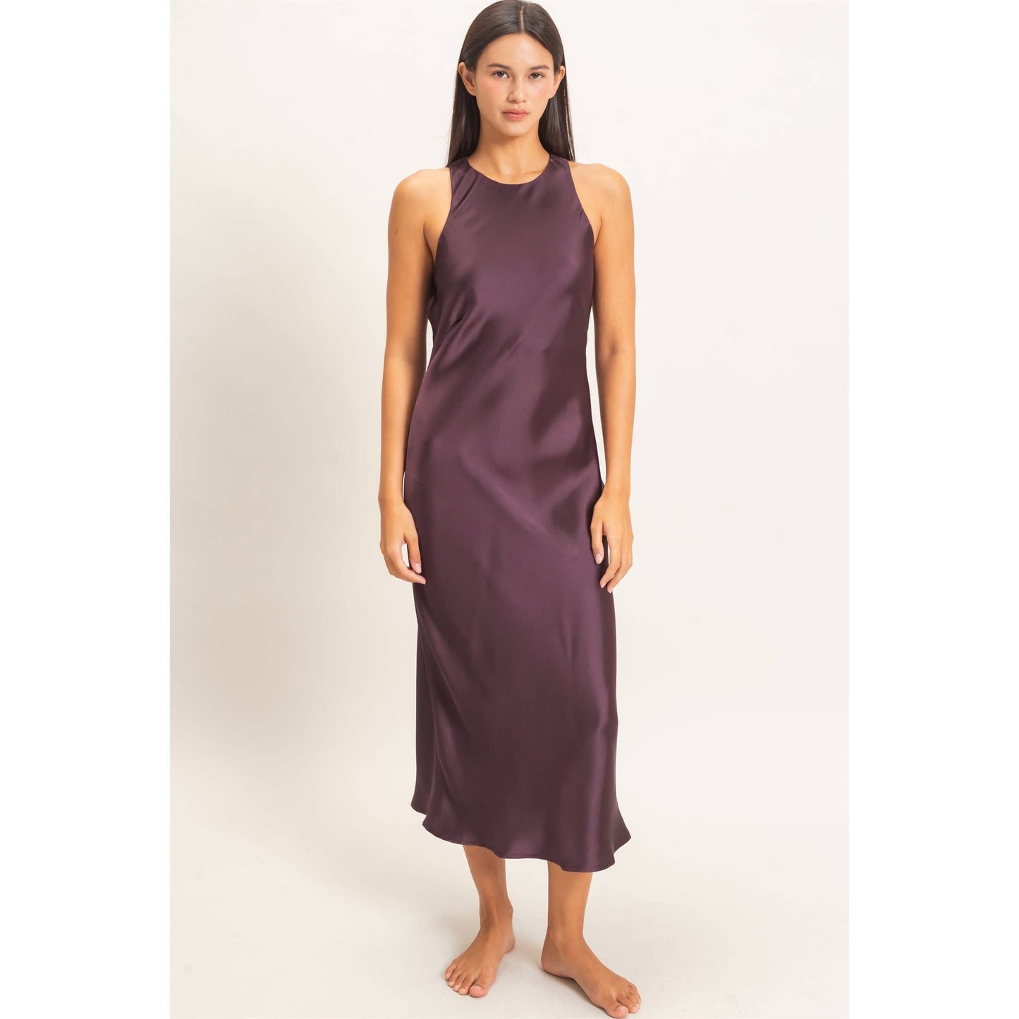 Sleeveless Satin Midi Dress