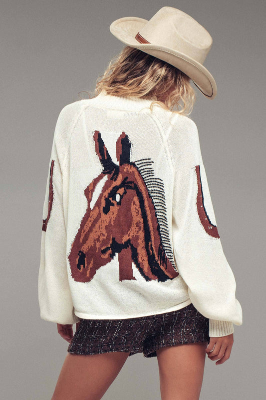 Western Horse Intarsia Cardigan