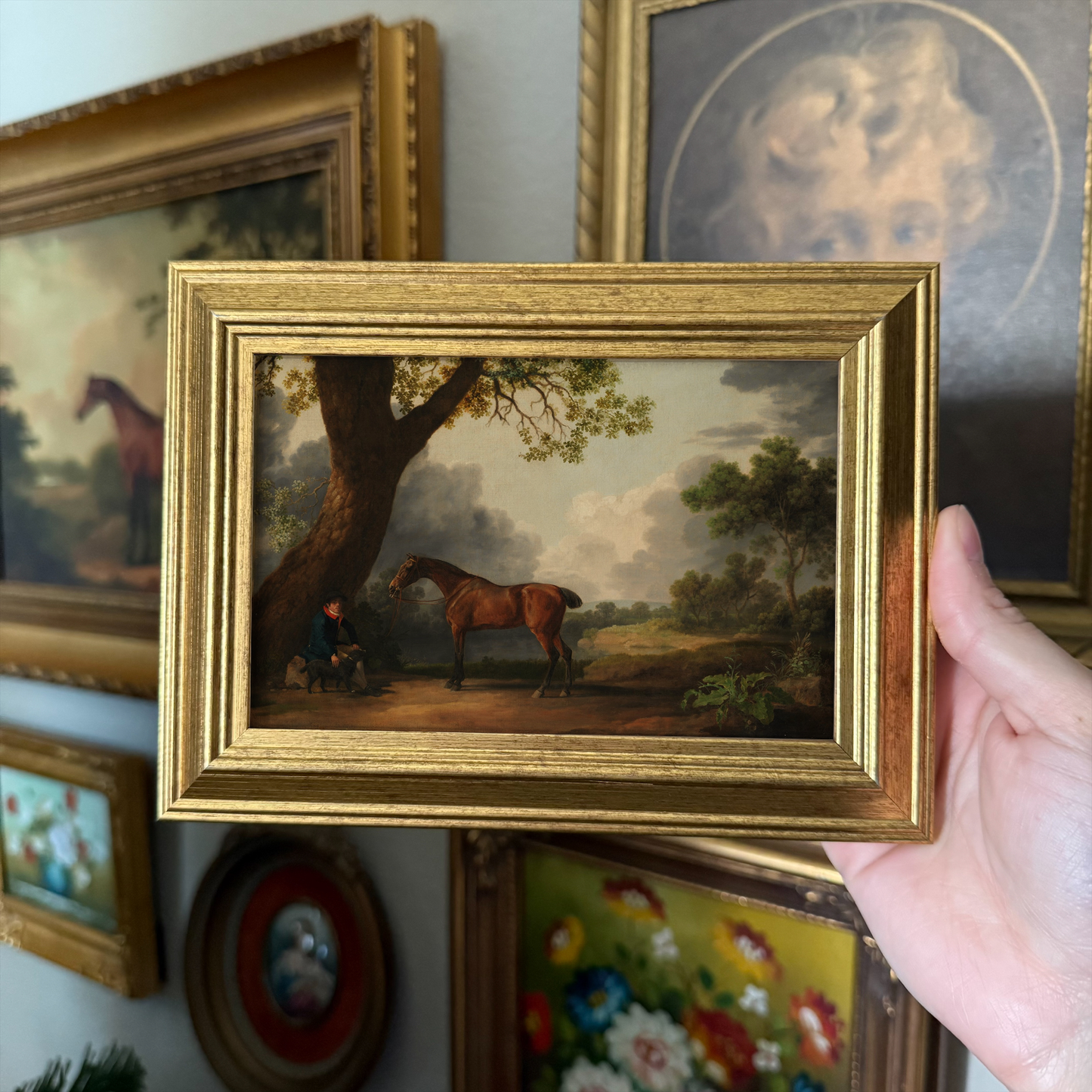 Vintage Style landscape and horse Art Print Framed