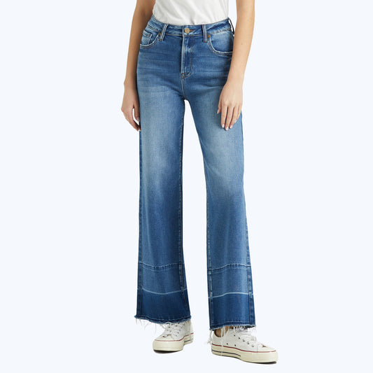 HIGH RISE WIDE LEG JEANS WITH RAW HEM