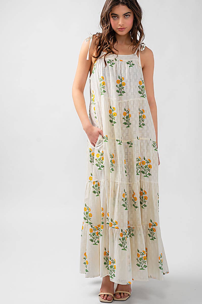 Romantic Tiered Floral Cotton Maxi Dress Maxi Dress
