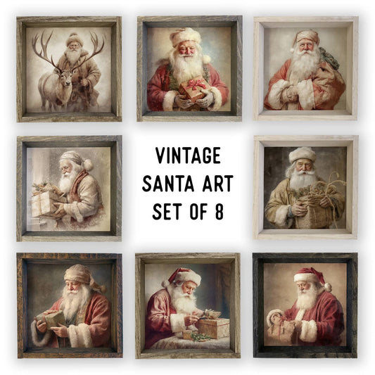 Vintage Santa Art Framed Boxed Sign
