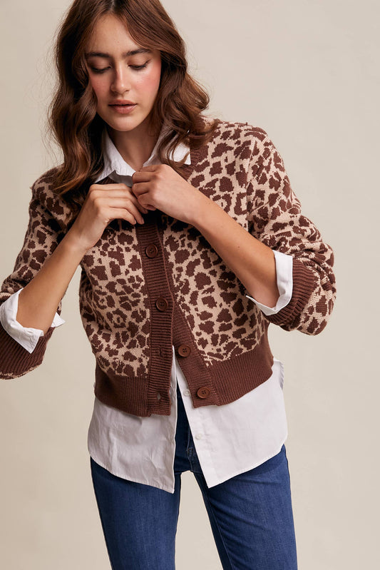 Leopard Knit Button-Up Cardigan