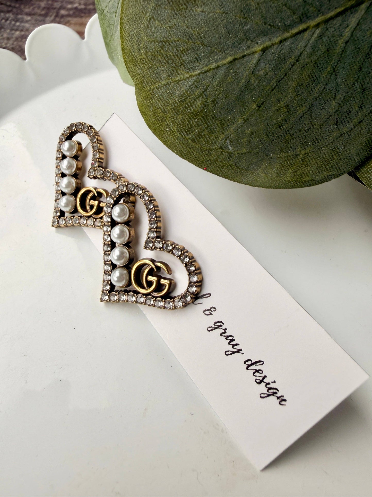 Upcycled Gucci Pearled Hearts Earrings