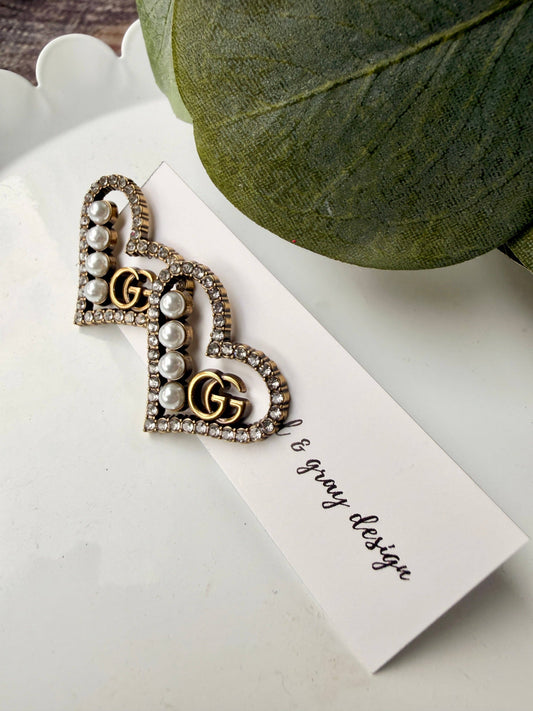 Upcycled Gucci Pearled Hearts Earrings