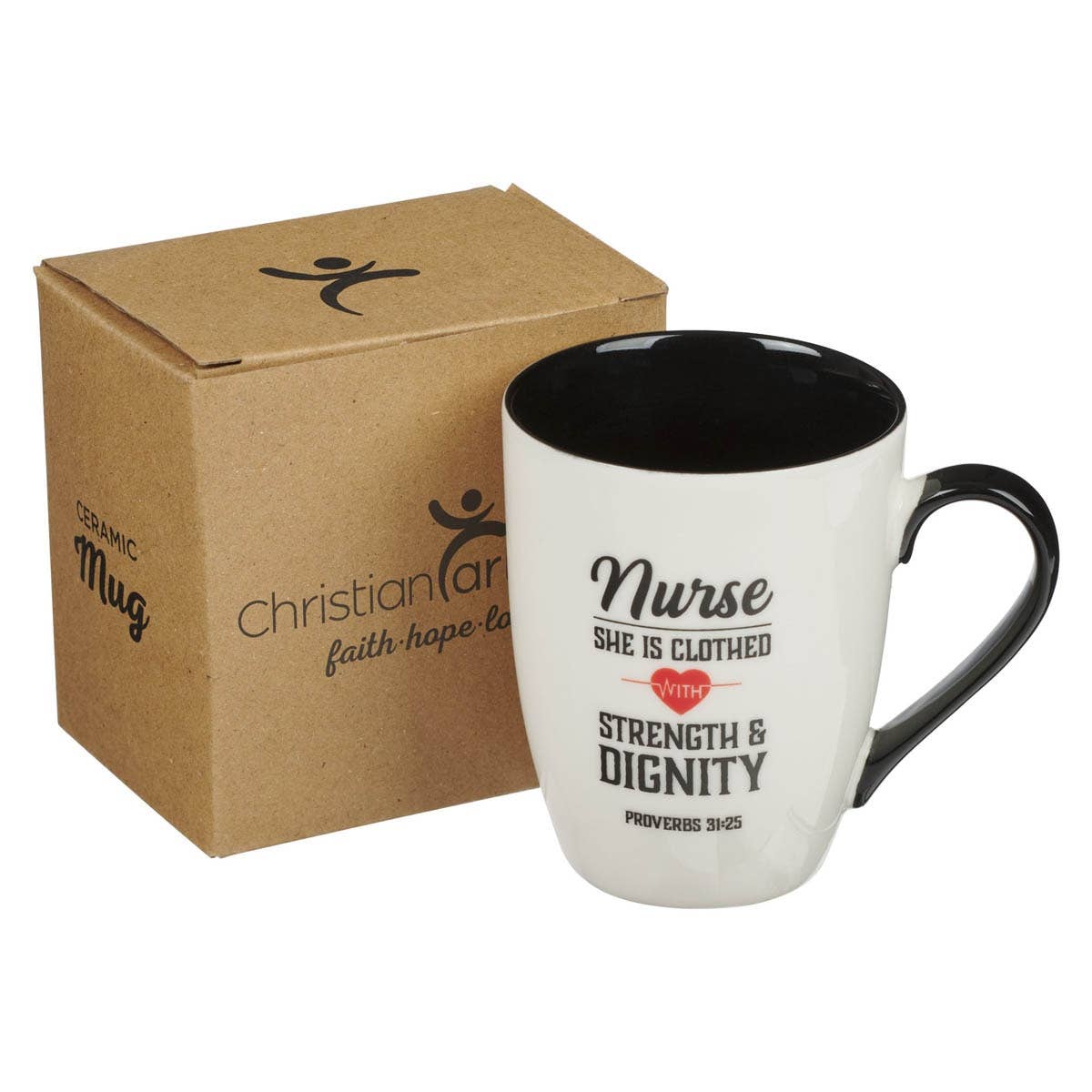 Mug White/Black Nurse Strength & Dignity Prov. 31:25