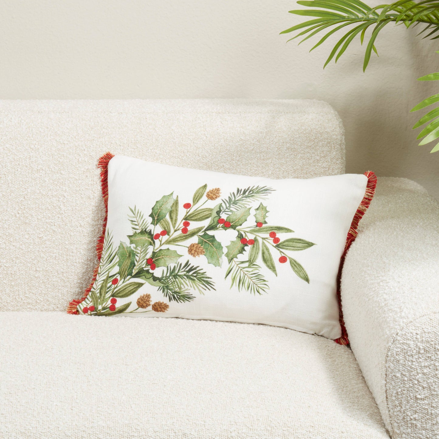 Holly Branch Throw Pillow